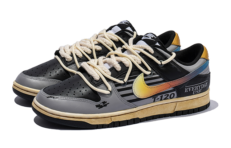 Lookbook 【定製球鞋】Nike Dunk Low 野鶴製造 耐磨板鞋 未來風主題 機能 炫彩 解構雙鞋帶 女款 灰黑