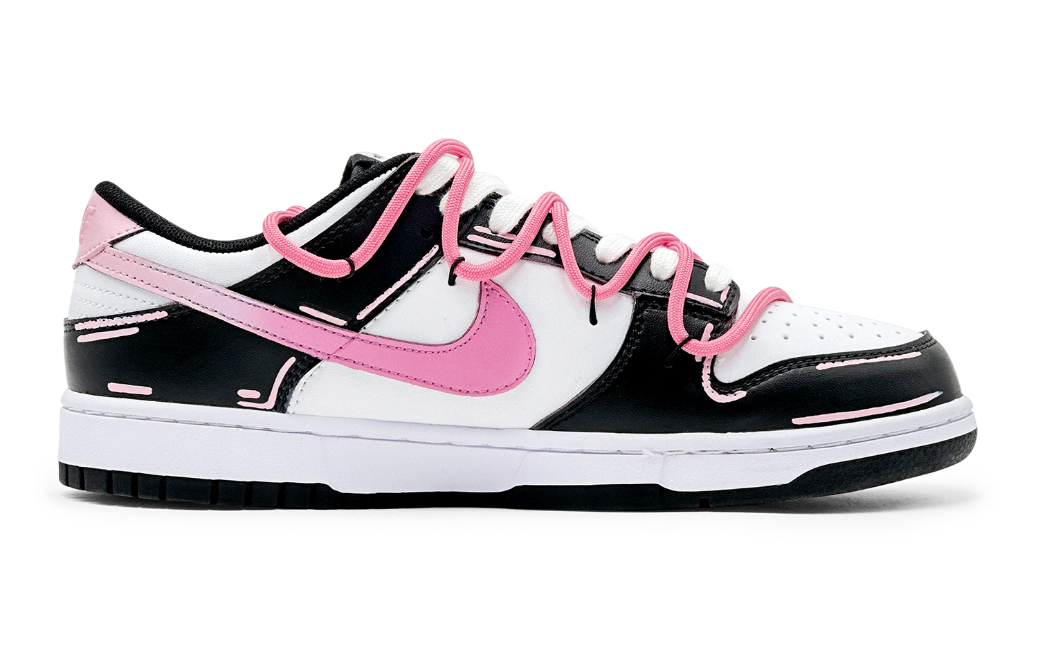 Order (W) [Sepatu Kustom] Nike Dunk Low 'Youthful Quirky Skull - Pink Hitam Putih' DD1503-101(TeamS-二次元骷髅女S-BOX)