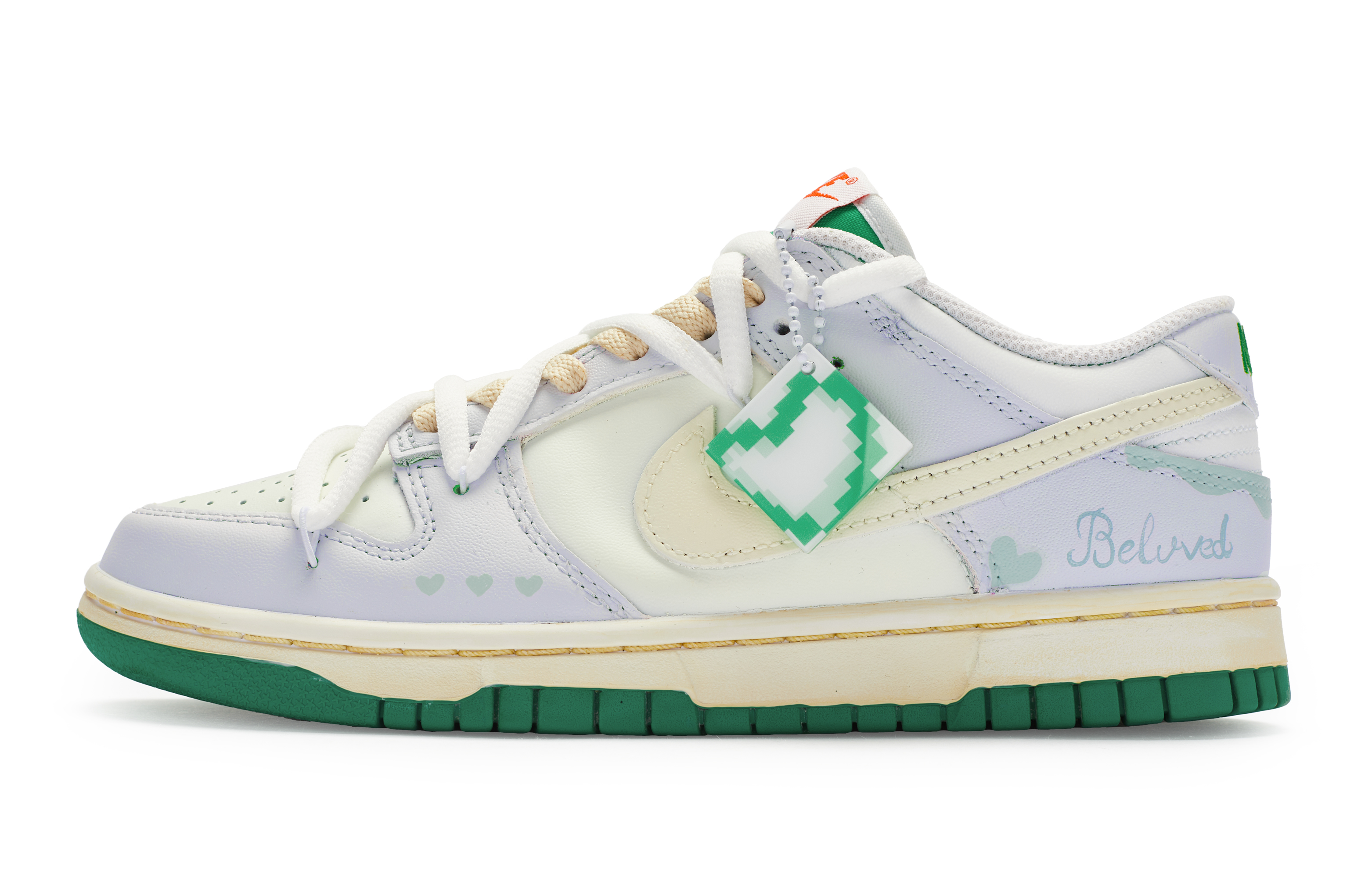 Buy (W) [Sepatu Kustom] Nike Dunk Low Kustom 'Halaman Tujuh - Abu Pastel Hijau' FD9924-311(Team80-女款挚爱米白紫)
