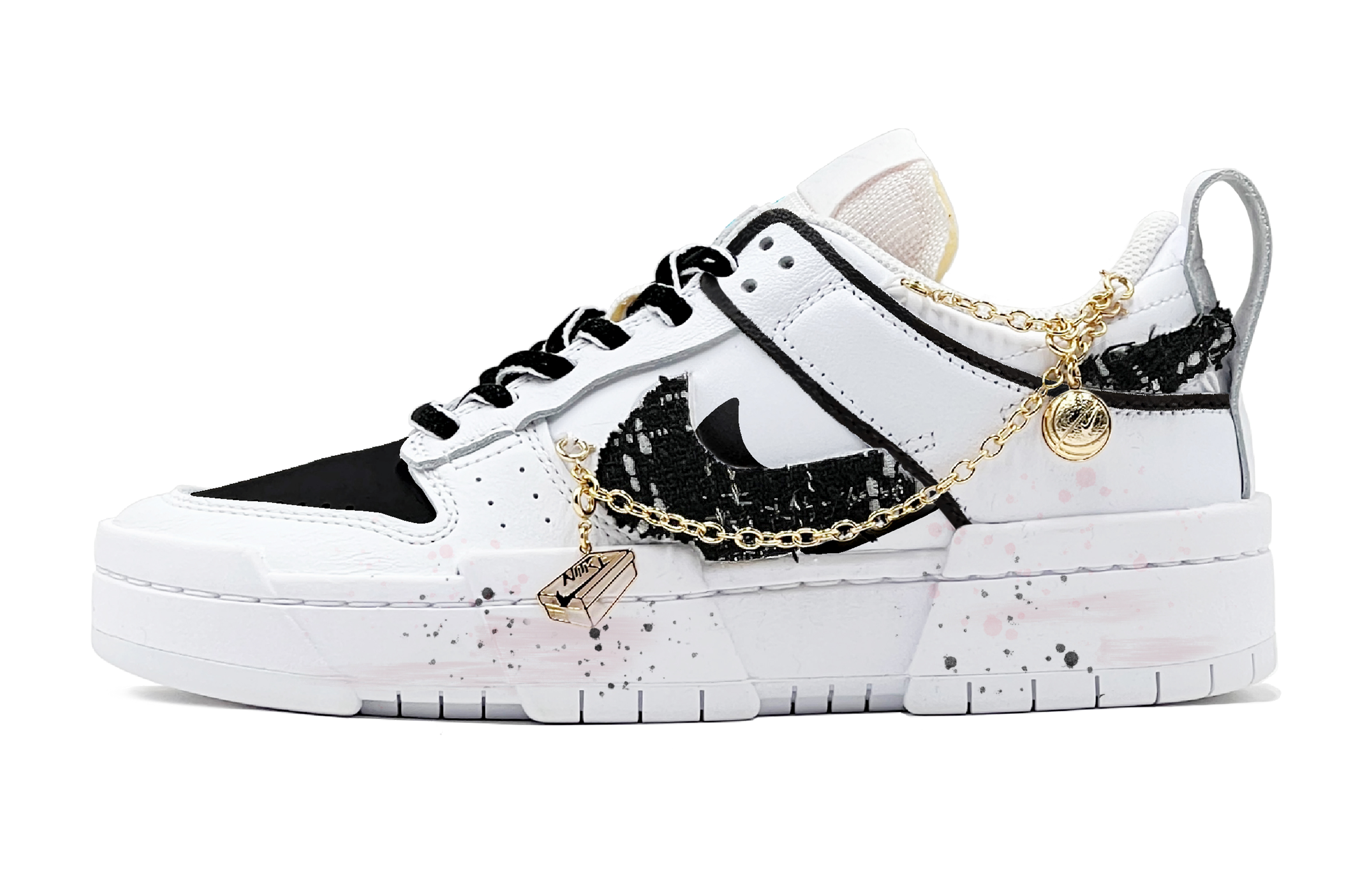 Buy (W) Nike Dunk Low Disrupt "Chanel" Negras/Blancas (Personalizadas) DO5219-111(TeamS-小香风叠钩S-BOX)