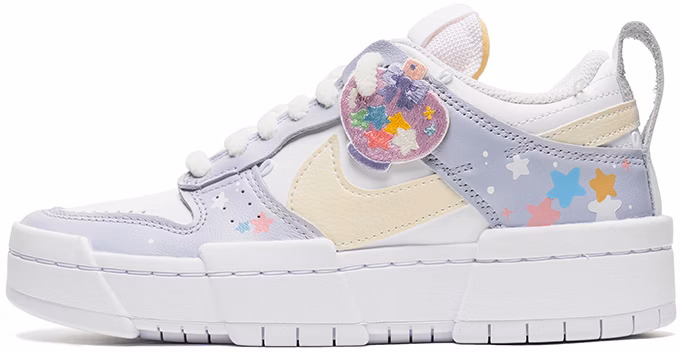 custom-shoes-women-nike-dunk-low-disrupt-white-purple-star-graffiti
