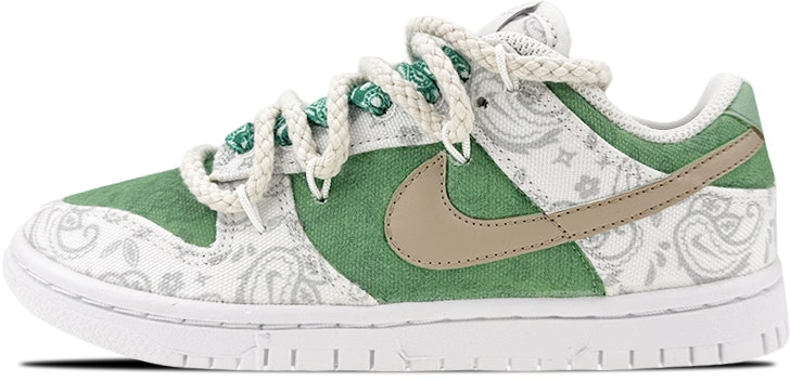 custom-shoes-women-nike-dunk-low-ess-avocado-paisley-deconstructed-white-green