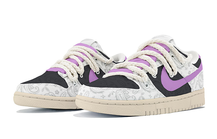 [Custom Shoes] (W) Nike Dunk Low ESS 'Black Purple White Paisley' 圖 3