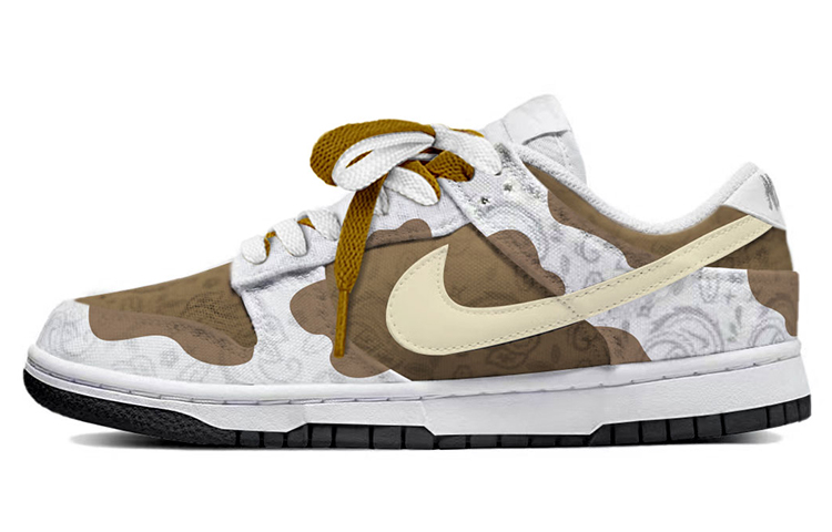 Buy (W) Nike Dunk Low ESS "Vaca" Blanco-Marrón (Personalizadas) DJ9955-100(TeamY-女款腰果花复古白棕)
