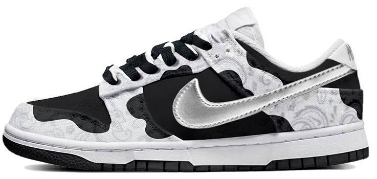 custom-shoes-women-nike-dunk-low-ess-cow-print-black-white