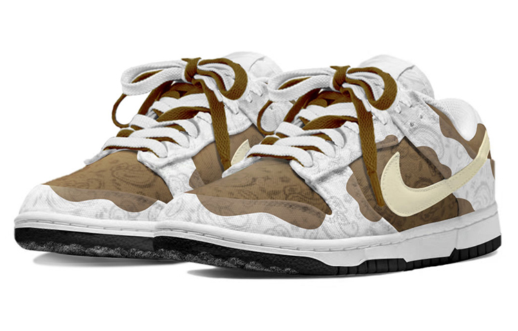 Lookbook (W) Nike Dunk Low ESS "Vaca" Blanco-Marrón (Personalizadas) DJ9955-100(TeamY-女款腰果花复古白棕)