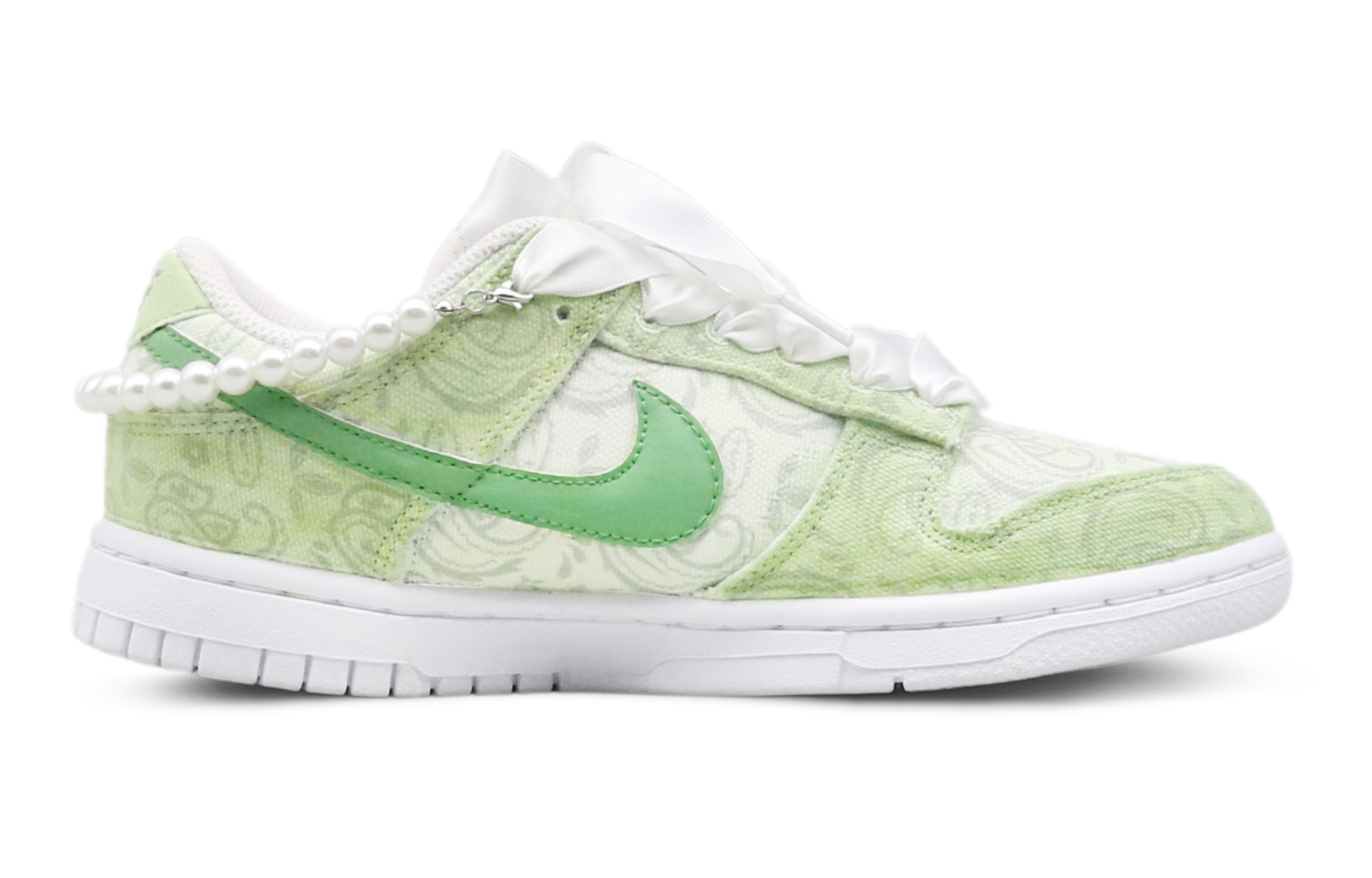 Order (W) [定制鞋款] 耐克Dunk Low ESS '新鲜雏菊佩斯利白-绿' DJ9955-100(Team8-女款清新雏菊白绿）