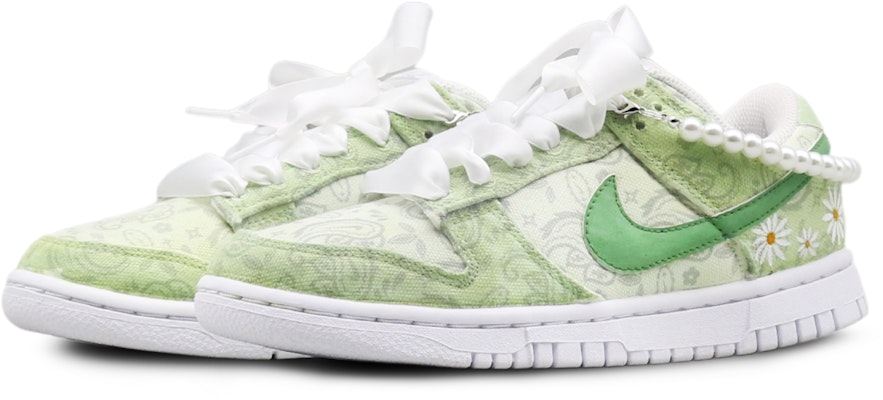 【訂製球鞋】 Nike Dunk Low ESS 清新雛菊 腰果花 輕奢風 絲帶鞋帶 珍珠鏈條 低筒 板鞋 女款 白綠 Lookbook 【訂製球鞋】 Nike Dunk Low ESS 清新雛菊 腰果花 輕奢風 絲帶鞋帶 珍珠鏈條 低筒 板鞋 女款 白綠