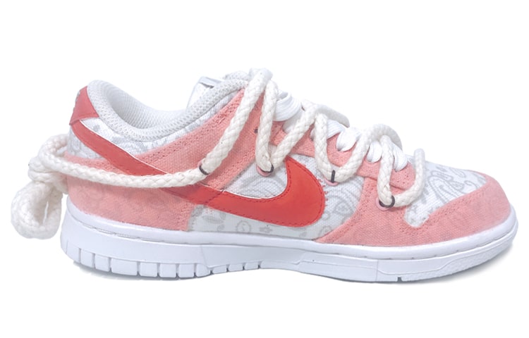 Order (W) 나이키 덩크 로우 ESS '페이즐리 핑크-화이트' (커스텀) DJ9955-100(Team21-腰果花桃粉S-BOX)