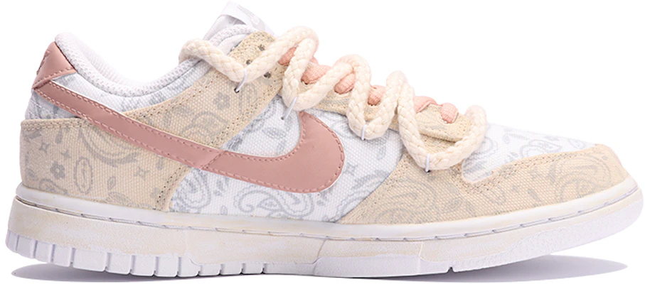 【定製球鞋】Nike Dunk Low ESS 玫瑰布貼 腰果花 復古vibe 做舊氧化 休閒 低幫 板鞋 女款 米粉色 Order 【定製球鞋】Nike Dunk Low ESS 玫瑰布貼 腰果花 復古vibe 做舊氧化 休閒 低幫 板鞋 女款 米粉色