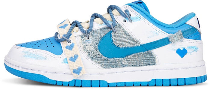 【定制球鞋】Nike Dunk Low ESS 牛仔做舊復古 愛心 解構綁帶 潮流復古 低幫 板鞋 女款 白藍 Buy 【定制球鞋】Nike Dunk Low ESS 牛仔做舊復古 愛心 解構綁帶 潮流復古 低幫 板鞋 女款 白藍