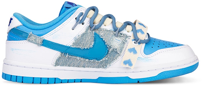 【定制球鞋】Nike Dunk Low ESS 牛仔做舊復古 愛心 解構綁帶 潮流復古 低幫 板鞋 女款 白藍 Order 【定制球鞋】Nike Dunk Low ESS 牛仔做舊復古 愛心 解構綁帶 潮流復古 低幫 板鞋 女款 白藍