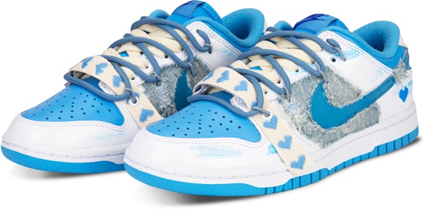 【定制球鞋】Nike Dunk Low ESS 牛仔做舊復古 愛心 解構綁帶 潮流復古 低幫 板鞋 女款 白藍 Lookbook 【定制球鞋】Nike Dunk Low ESS 牛仔做舊復古 愛心 解構綁帶 潮流復古 低幫 板鞋 女款 白藍