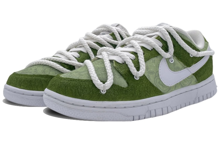 Lookbook (W) [Zapatillas Personalizadas] Nike Dunk Low ESS 'Blanco Verde Paisley' DJ9955-100(Team44-绿色腰果花)