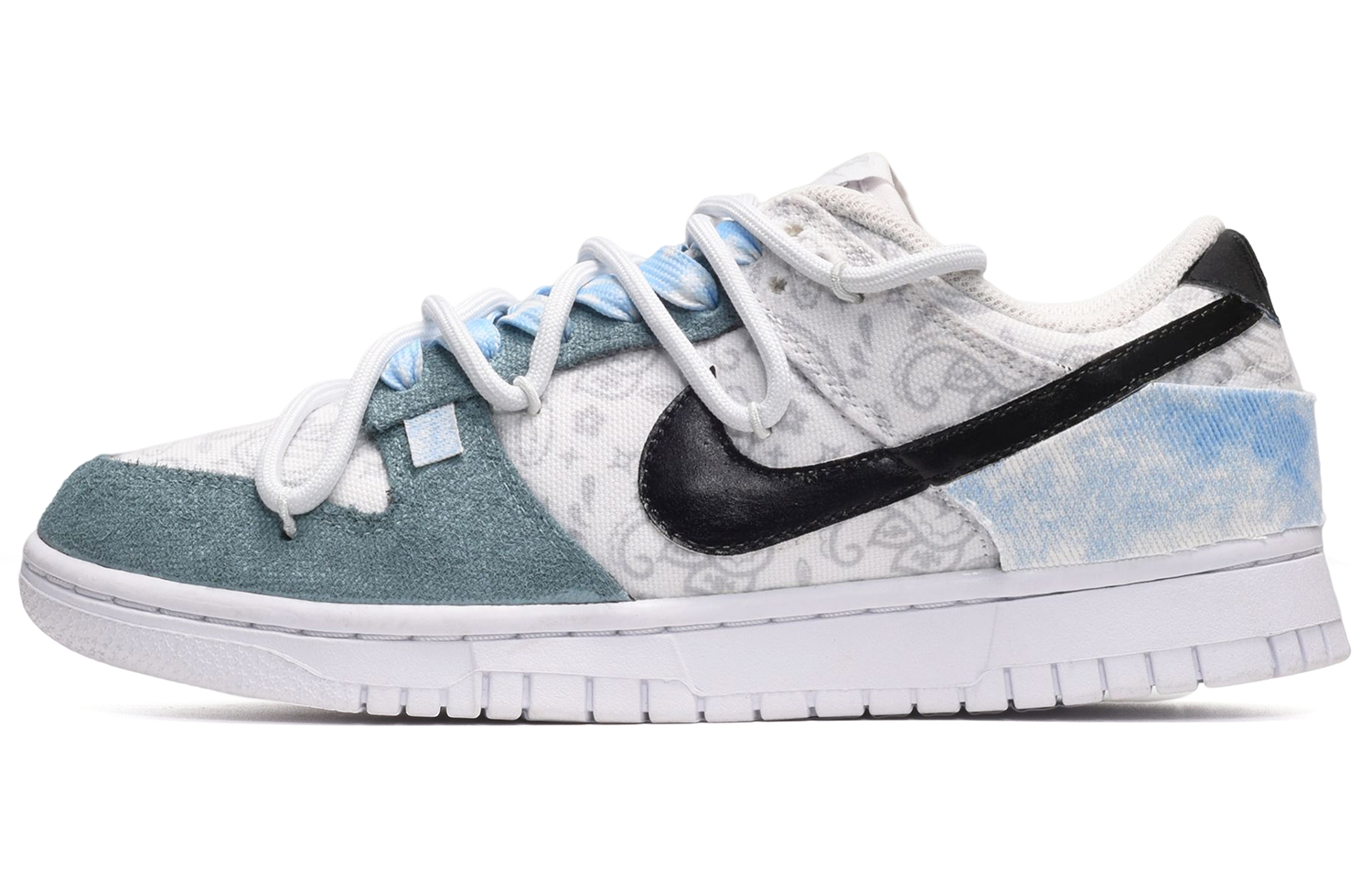 [Custom Shoes] (W) Nike Dunk Low ESS 'White Paisley - Black White Blue'