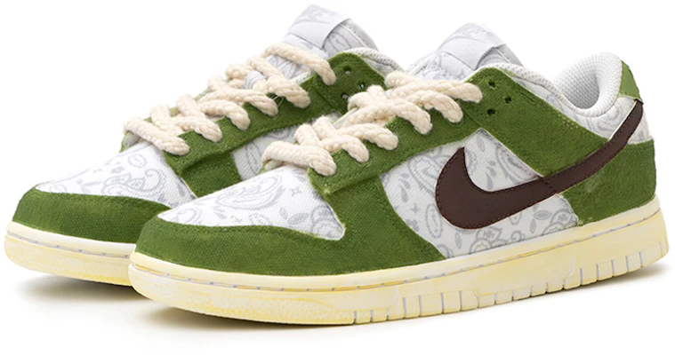 【定制球鞋】 Nike Dunk Low ESS "White Paisley" 腰果花 復古做舊 牛油果綠 低幫 板鞋 女款 綠白黑 Lookbook 【定制球鞋】 Nike Dunk Low ESS "White Paisley" 腰果花 復古做舊 牛油果綠 低幫 板鞋 女款 綠白黑