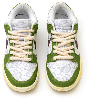 【定制球鞋】 Nike Dunk Low ESS "White Paisley" 腰果花 復古做舊 牛油果綠 低幫 板鞋 女款 綠白黑 Shop 【定制球鞋】 Nike Dunk Low ESS "White Paisley" 腰果花 復古做舊 牛油果綠 低幫 板鞋 女款 綠白黑
