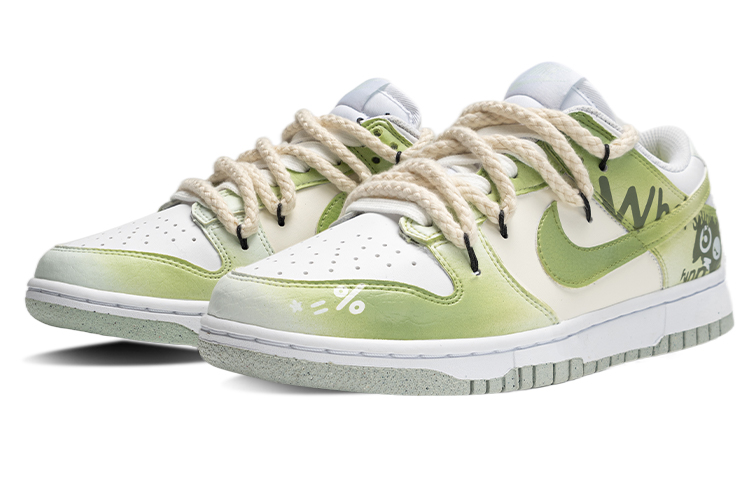 Lookbook 【訂製球鞋】 Nike Dunk Low Next Nature 塗鴉漫畫風 百分比 粗麻繩 復古 低筒 板鞋 女款 青綠色