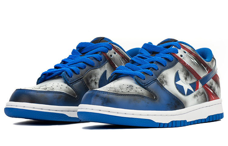 Lookbook (W) [Kasut Custom] Nike Dunk Low Retro 'Perisai Captain America - Gaya Vintage' CW1590-001(TeamA-DKL女款美队VIBE)