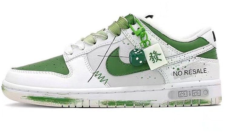 custom-shoes-women-nike-dunk-low-retro-mahjong-white-green