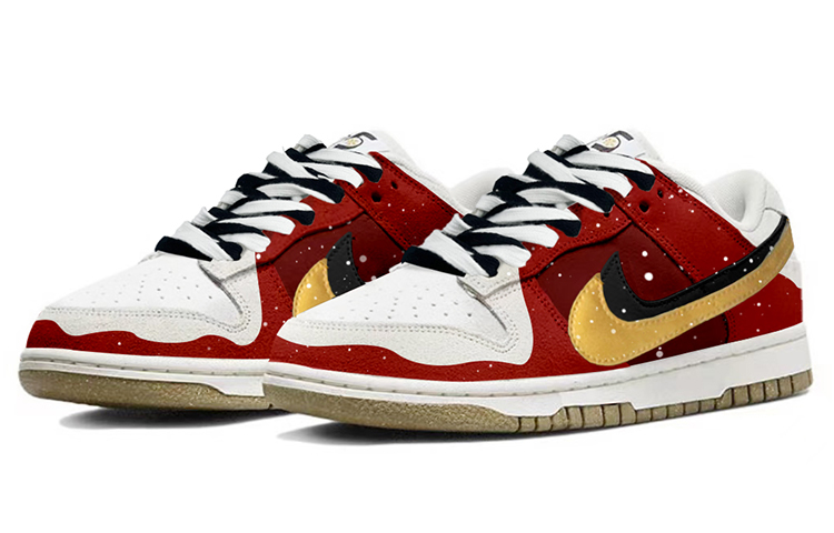 Lookbook (W) [定制鞋款] 耐克Dunk Low SE '圣诞红樱桃Paisley' DO9457-100(TeamY-女款复古圣诞主题白红金)