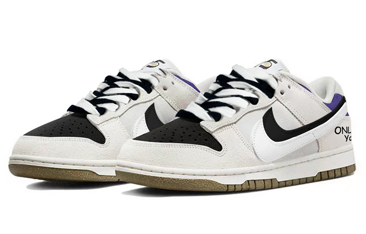 Lookbook (W) [Kasut Custom] Nike Dunk Low SE 'Double Swoosh Terbalik Hitam Putih' DO9457-100(TeamY-女款复古反转黑白树莓紫)