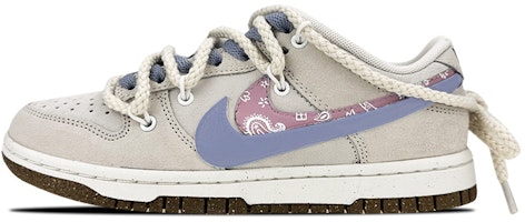 【定製球鞋】Nike Dunk Low SE 雙層 Swoosh 復古解構 vibe 腰果花 麻繩鞋帶 低幫 板鞋 女款 灰粉紫 Buy 【定製球鞋】Nike Dunk Low SE 雙層 Swoosh 復古解構 vibe 腰果花 麻繩鞋帶 低幫 板鞋 女款 灰粉紫