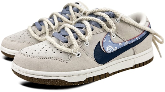 【定製球鞋】Nike Dunk Low SE 禮盒 拉菲草燈帶 雙層Swoosh 復古解構 vibe腰果花 低幫 板鞋 女款 灰白藍 Lookbook 【定製球鞋】Nike Dunk Low SE 禮盒 拉菲草燈帶 雙層Swoosh 復古解構 vibe腰果花 低幫 板鞋 女款 灰白藍