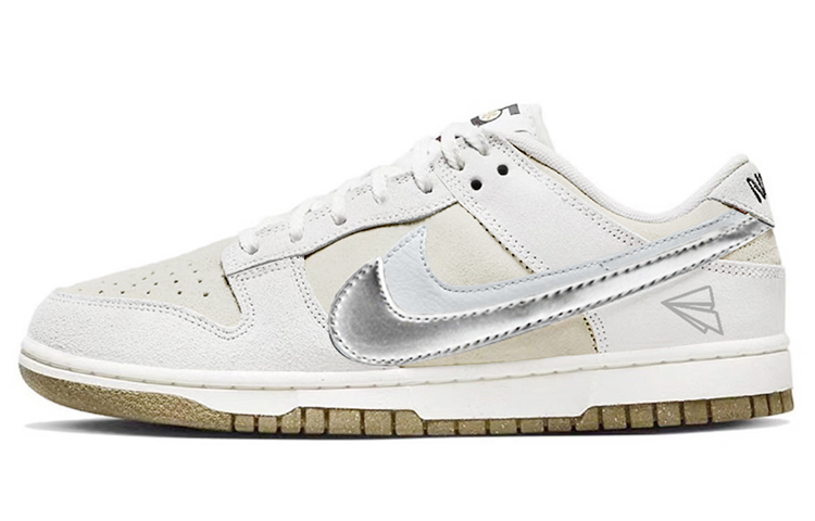 Buy (W) Zapatillas Nike Dunk Low SE 'Reverse Grey-White Doble Swoosh' DO9457-100(TeamY-女款纸飞机反转白银)