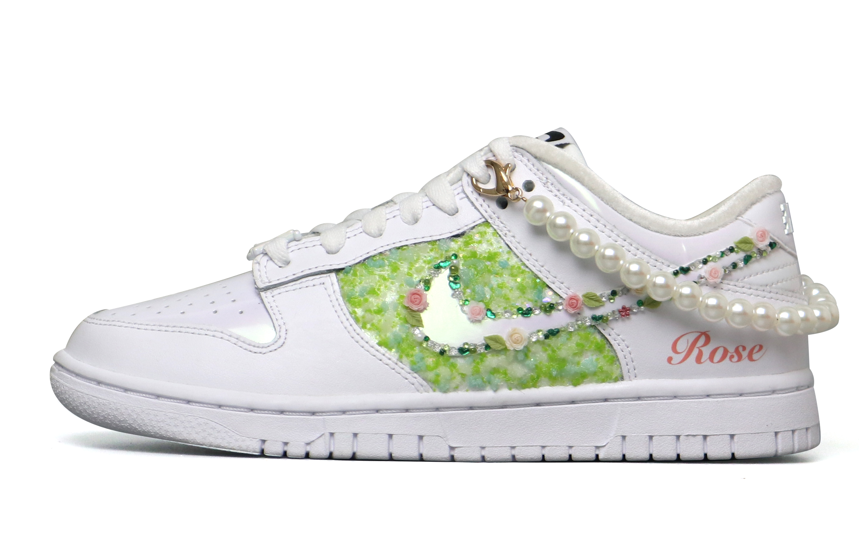 Order 【訂製球鞋】Nike Dunk SE 3米3創造 莫內花園 小香風 貼鑽 珍珠 520禮遇 潮流 百搭 防滑減震耐磨透氣 低筒 板鞋 女款 白綠
