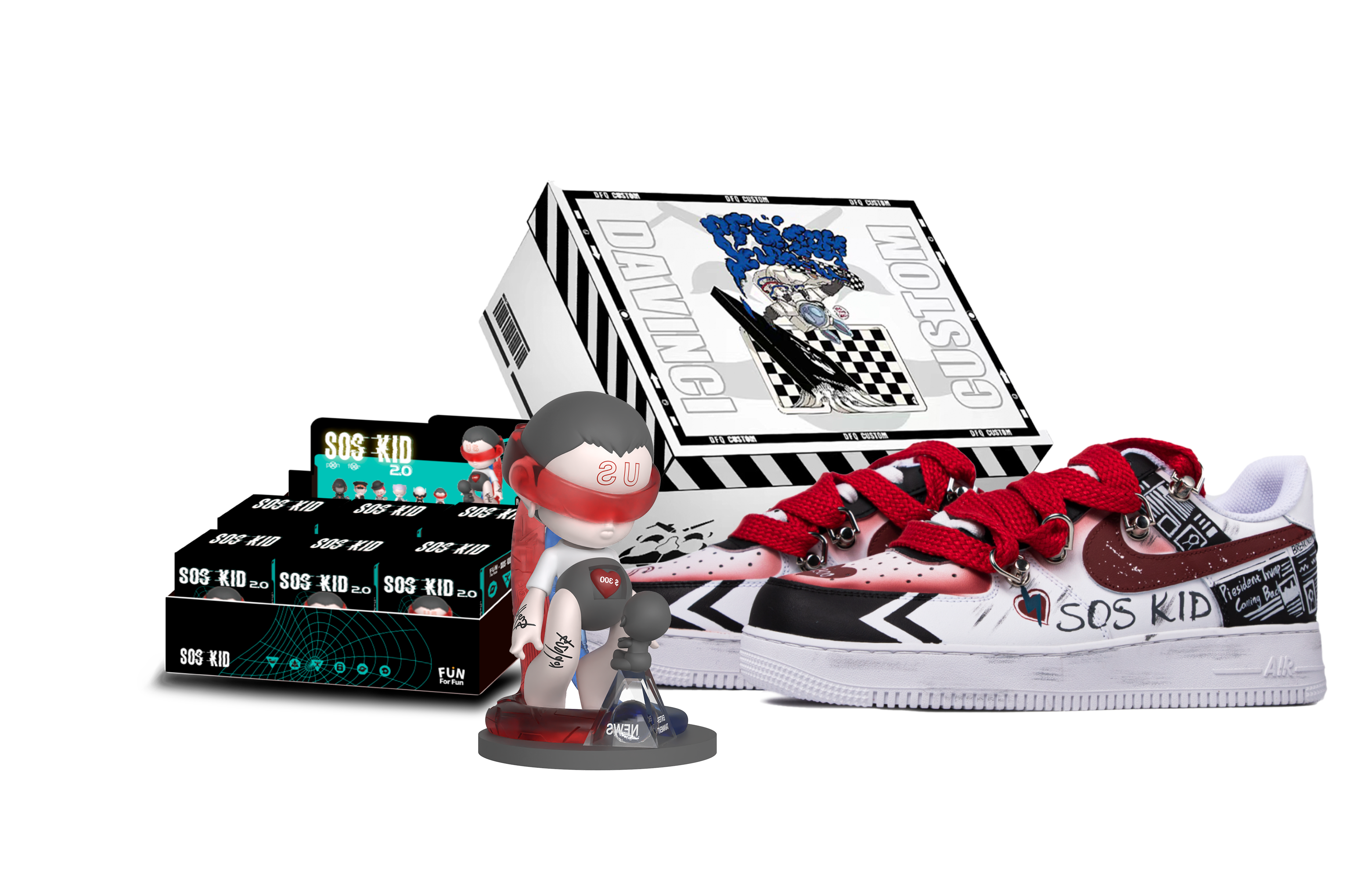 [Custom Shoes] (Women) Nike FUN FOR FUN x Air Force 1 Low 'Da Vinci Custom Black White Red'