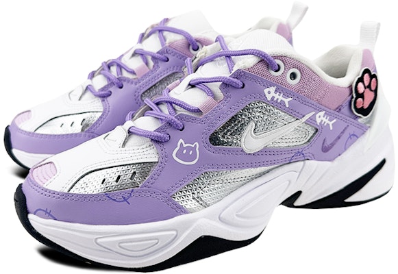 【定制球鞋】 Nike M2K 撞色 塗鴉 貓爪 貼布 襪子禮盒 低幫 老爹鞋 女款 白紫 Lookbook 【定制球鞋】 Nike M2K 撞色 塗鴉 貓爪 貼布 襪子禮盒 低幫 老爹鞋 女款 白紫