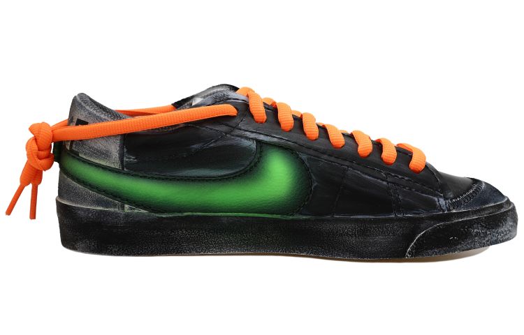 Order (W) 나이키 오프화이트 x 블레이저 로우 '블랙 글로우' (커스텀) DQ1470-101(Team拾玖-低帮黑绿S-BOX）