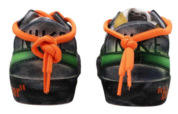 Shop (W) 나이키 오프화이트 x 블레이저 로우 '블랙 글로우' (커스텀) DQ1470-101(Team拾玖-低帮黑绿S-BOX）