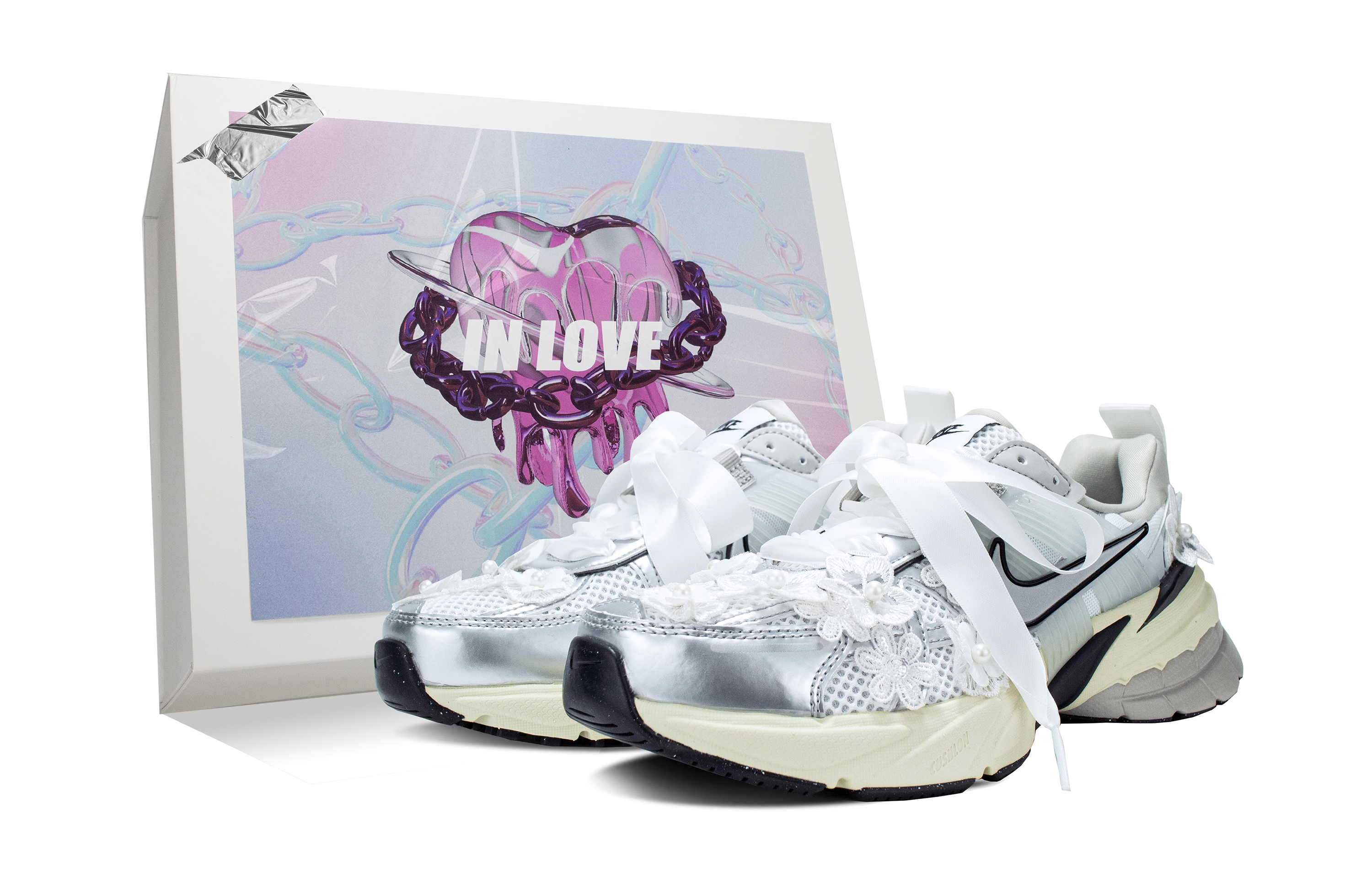 [Custom Shoes] (W) Nike V2K Run 'Ballet Bride White-Silver'