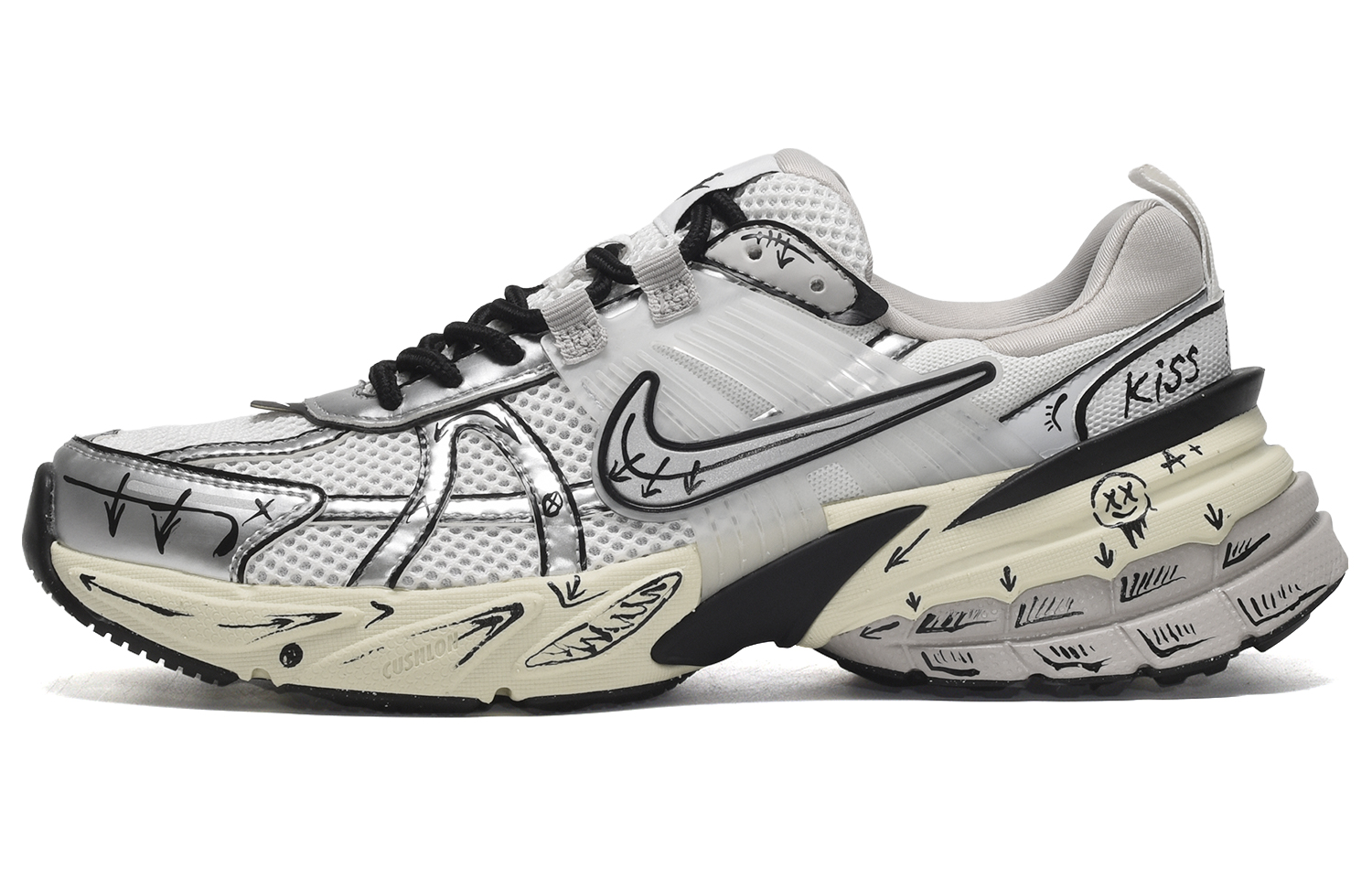 [Custom Shoes] (W) Nike V2K Run 'Black Silver Kiss My Air'