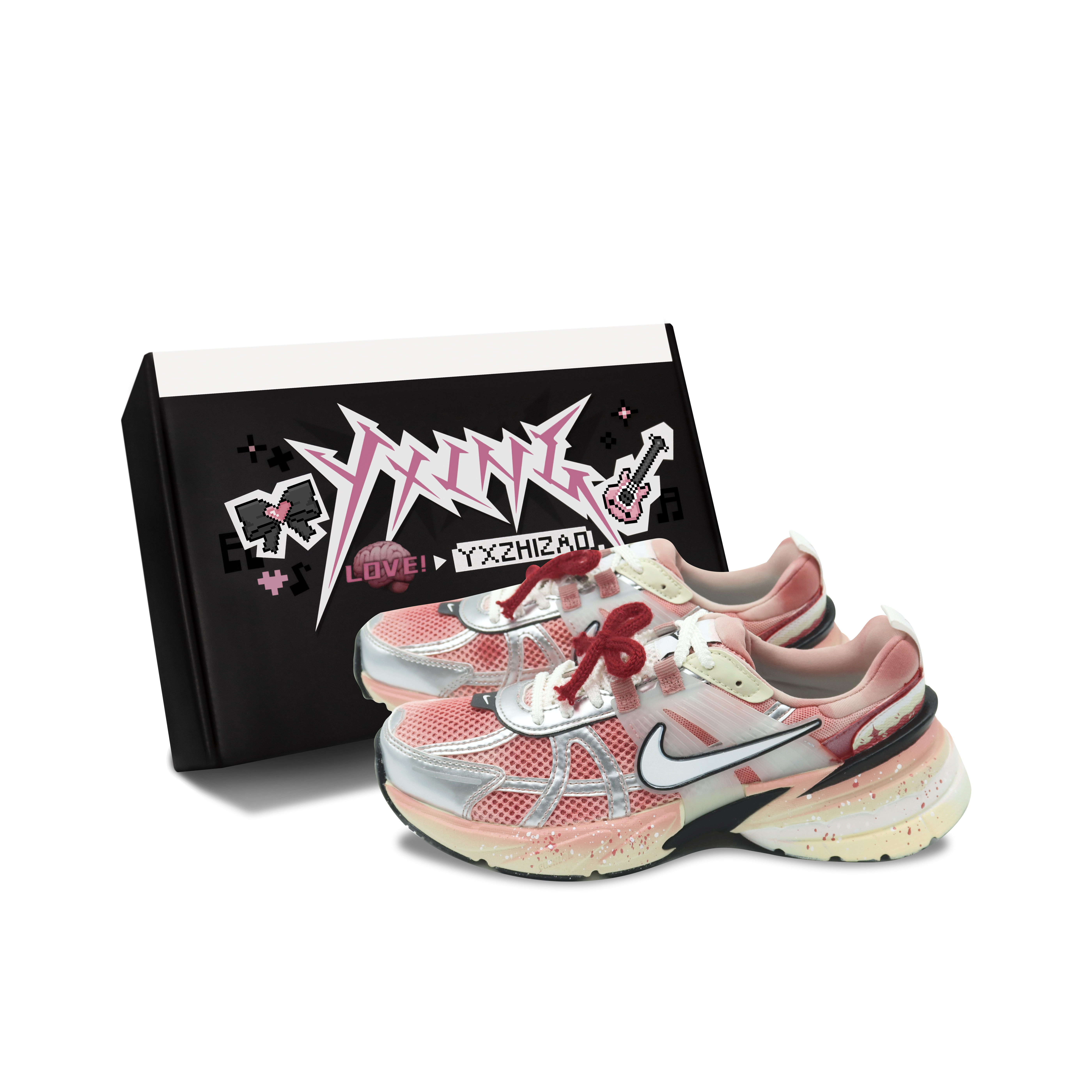 [Custom Shoes] (Women) Nike V2K Run 'Red Velvet Lucky Parfait'