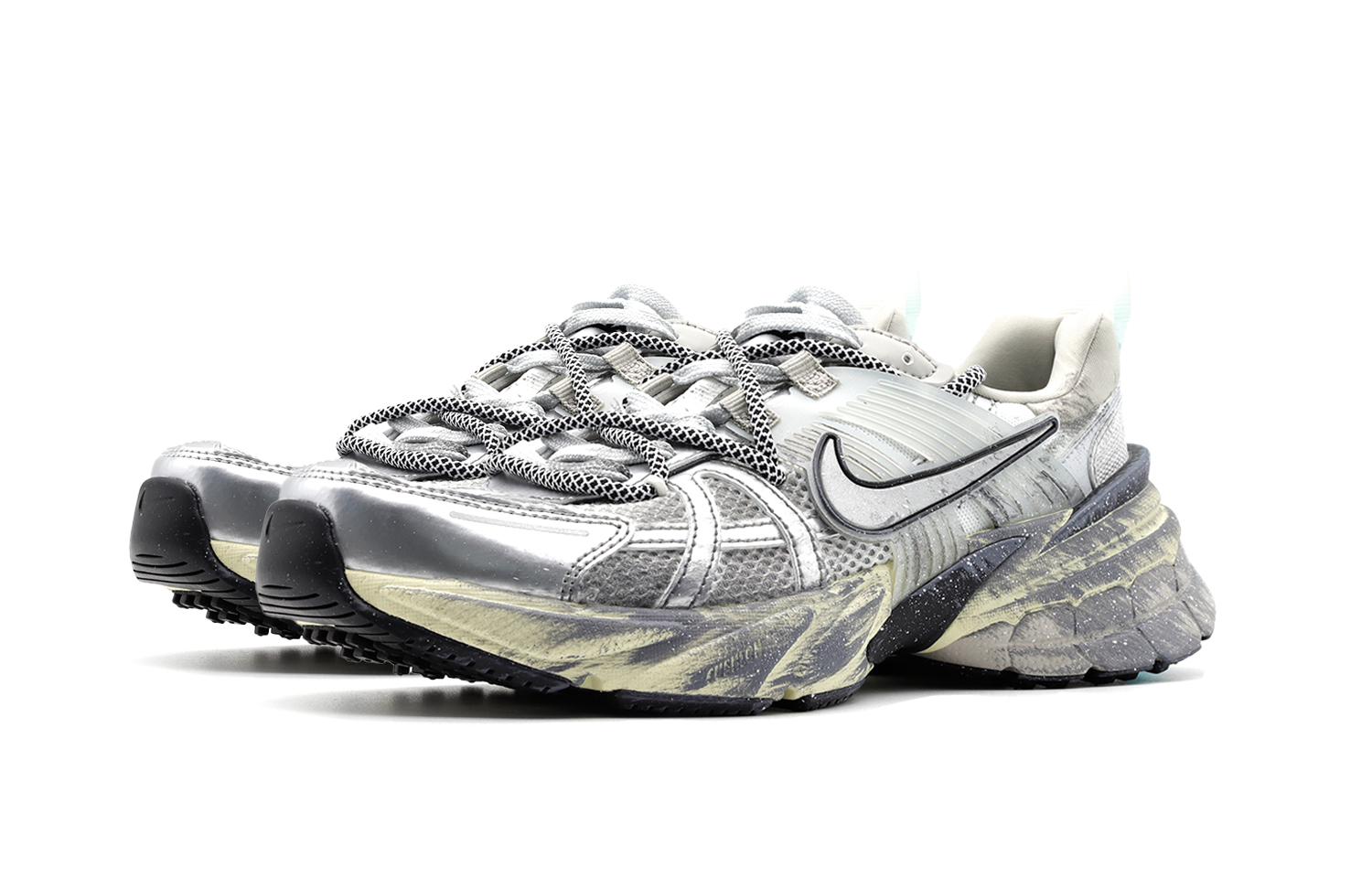 Shop (W) [Sepatu Kustom] Nike V2K Run 'Abu-abu Silver Deconstructed Ruins' FD0736-100(Team140-废墟解构)