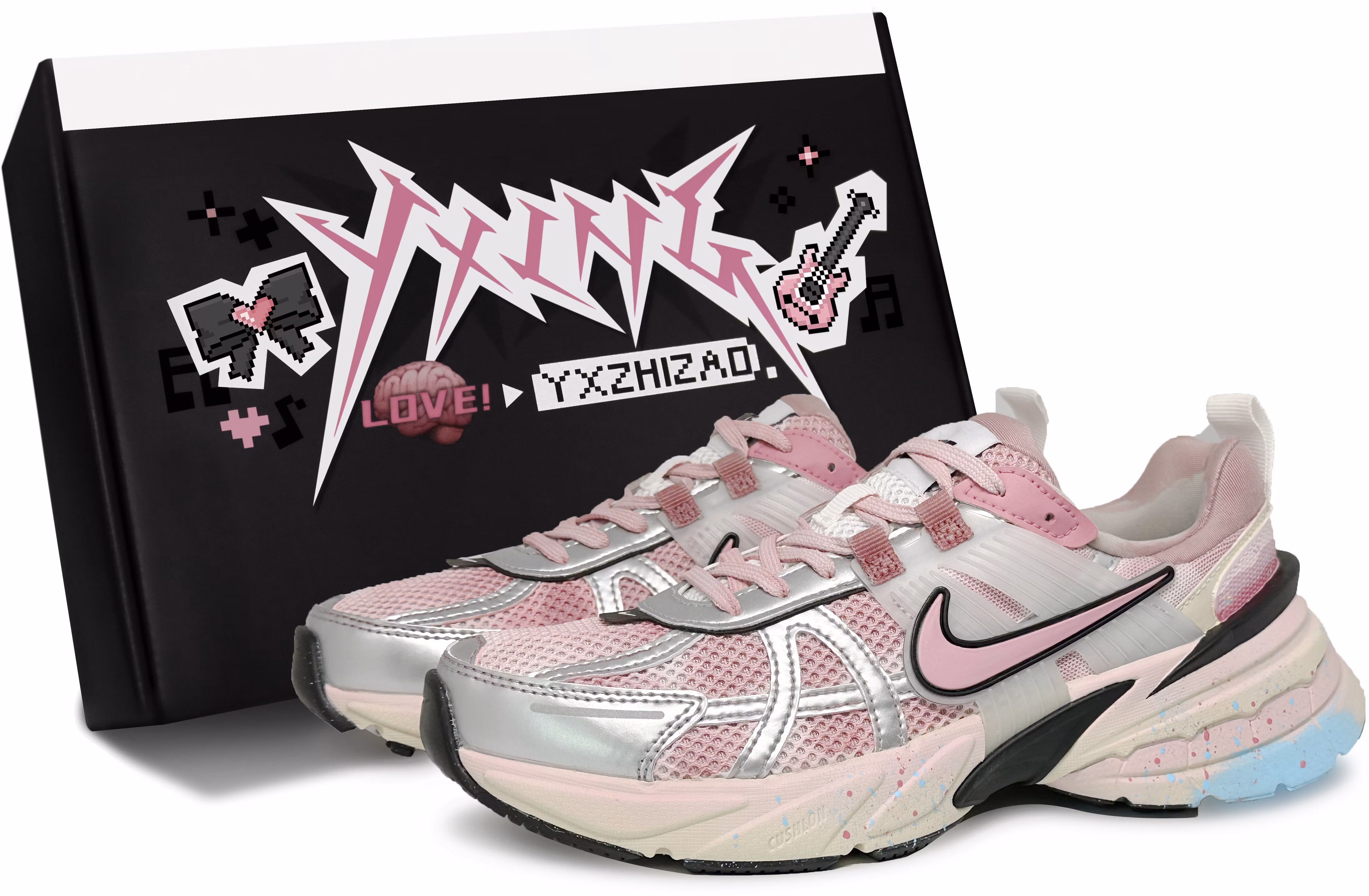 custom-shoes-women-nike-v2-k-run-strawberry-parfait-silver-pink-blue