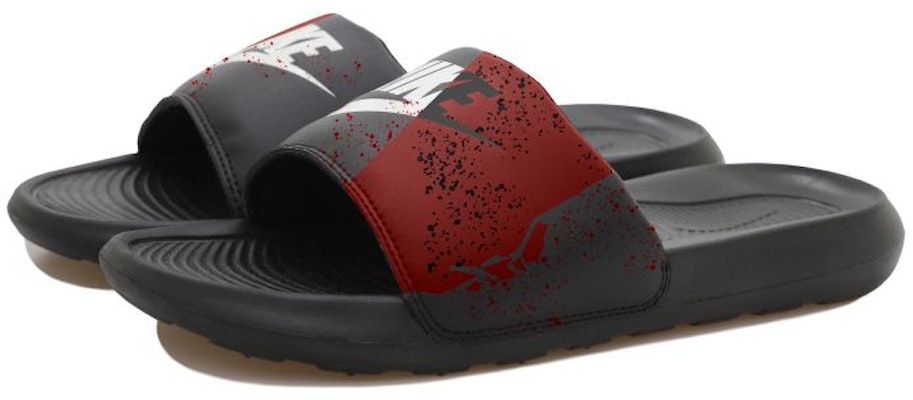 【客製球鞋】 Nike Victori One 潑墨 陰影 運動拖鞋 女款 黑白黑紅 Order 【客製球鞋】 Nike Victori One 潑墨 陰影 運動拖鞋 女款 黑白黑紅