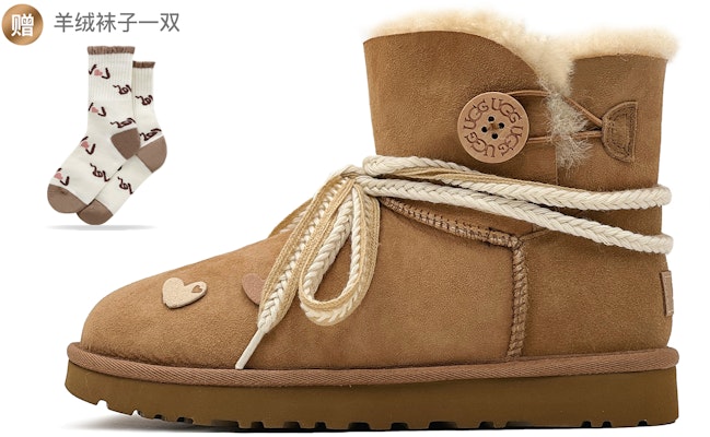 (W) 【カスタムシューズ】(女性用)UGG ベイリーミニ『ハートパッチチェスナット』 1016422-CHE(TeamS-麻绳爱心布贴) Buy (W) 【カスタムシューズ】(女性用)UGG ベイリーミニ『ハートパッチチェスナット』 1016422-CHE(TeamS-麻绳爱心布贴)