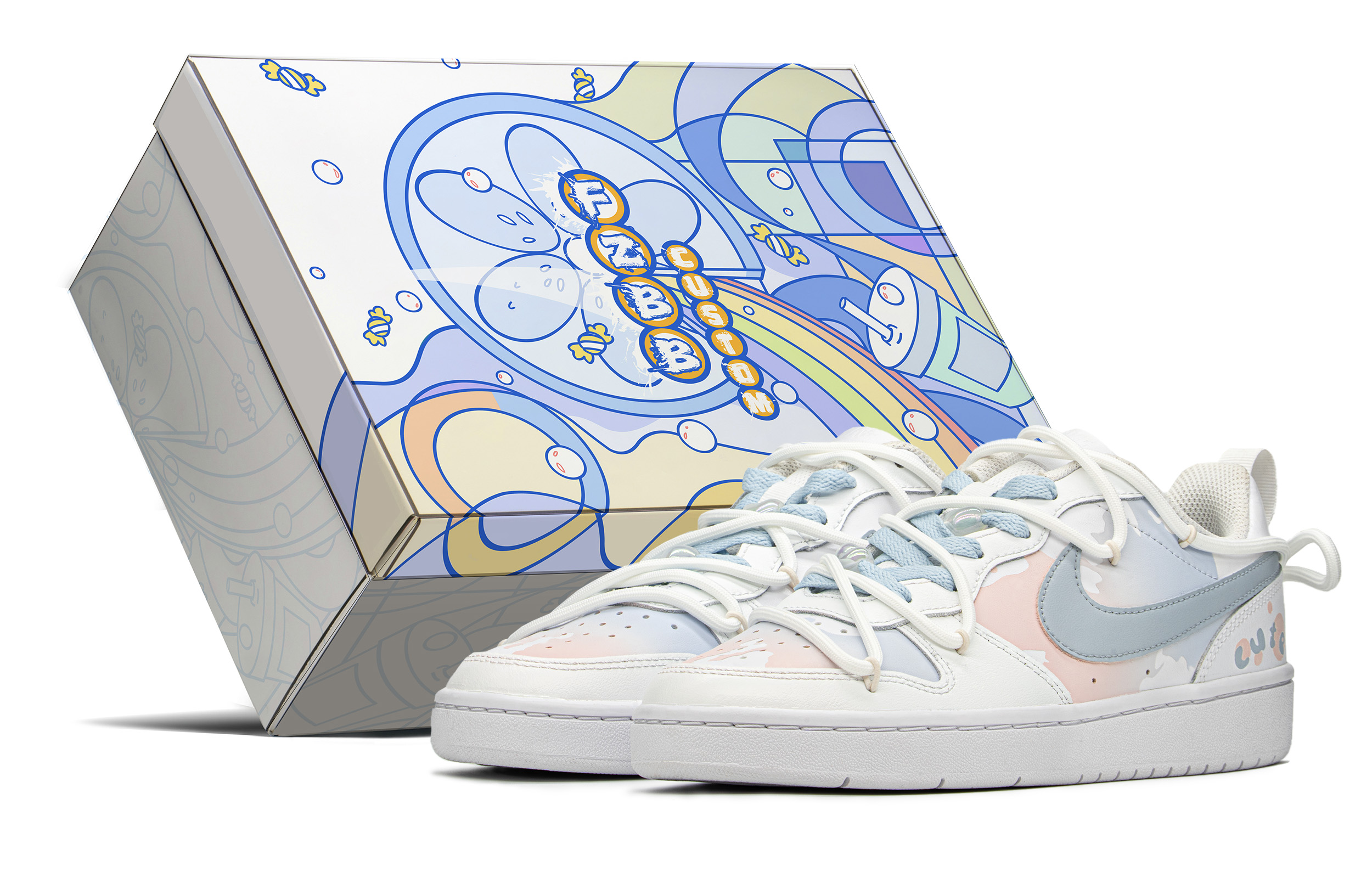 [Custom Shoes] (Youth) Nike Court Borough Low 'Summer Pack Blue-Pink Gradient Cotton Candy'