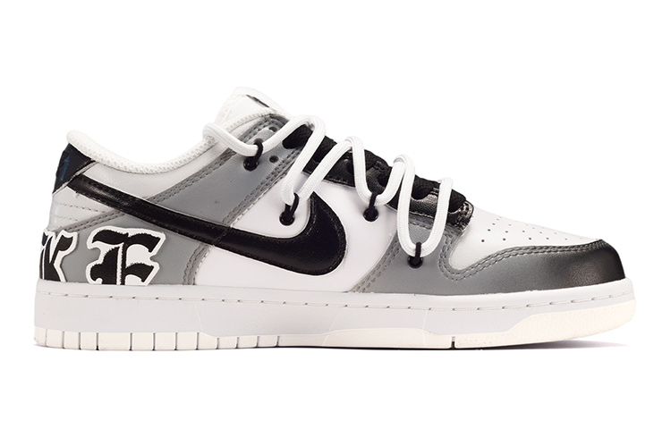 Order (JR) [Sepatu Kustom] Nike Dunk Low 'Hitam Abu-abu' DH9765-100(TeamE-女款字母渐变黑灰)
