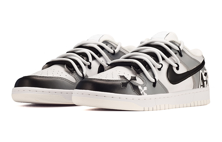 Lookbook (JR) [Sepatu Kustom] Nike Dunk Low 'Hitam Abu-abu' DH9765-100(TeamE-女款字母渐变黑灰)