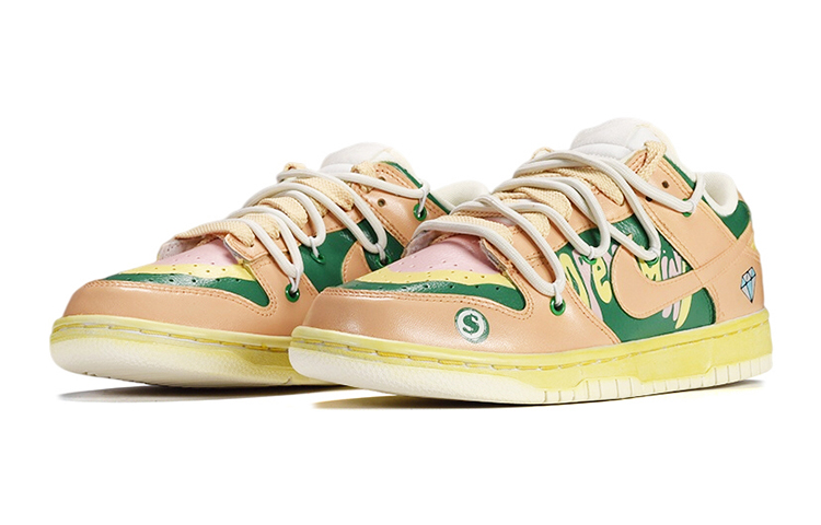 Lookbook (JR) [カスタムシューズ] (ユース) ナイキダンクロー「子供の日ダイヤモンドチップ」黄緑 DH9765-100(TeamE-女款钻石筹码黄绿)