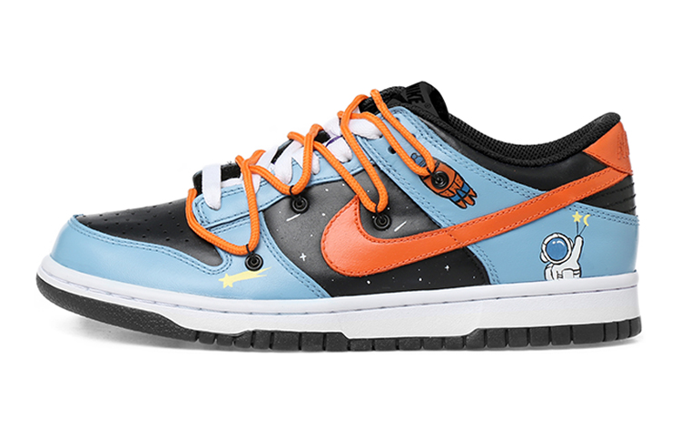 [Custom Shoes] (Youth) Nike Dunk Low Black Blue 'Astronaut Moon Rocket Starry Sky Deconstructed Laces Special Box'