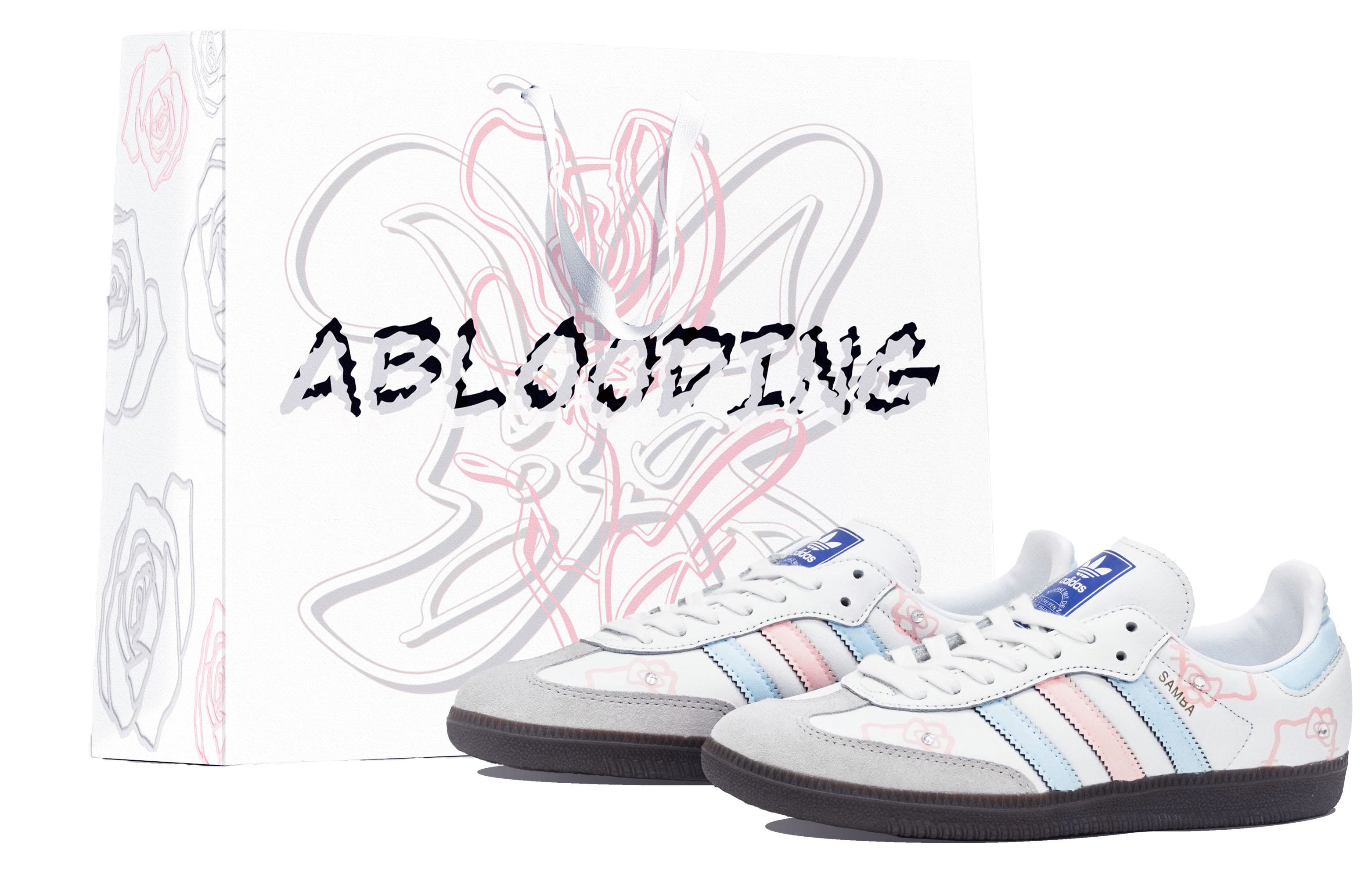 Buy 【定制運動鞋】 adidas originals Samba ABLOODING 凱蒂喵喵 粉色小貓頭 貼鑽 手繪簡潔 清新甜美 低筒 板鞋 男女兩用 藍粉