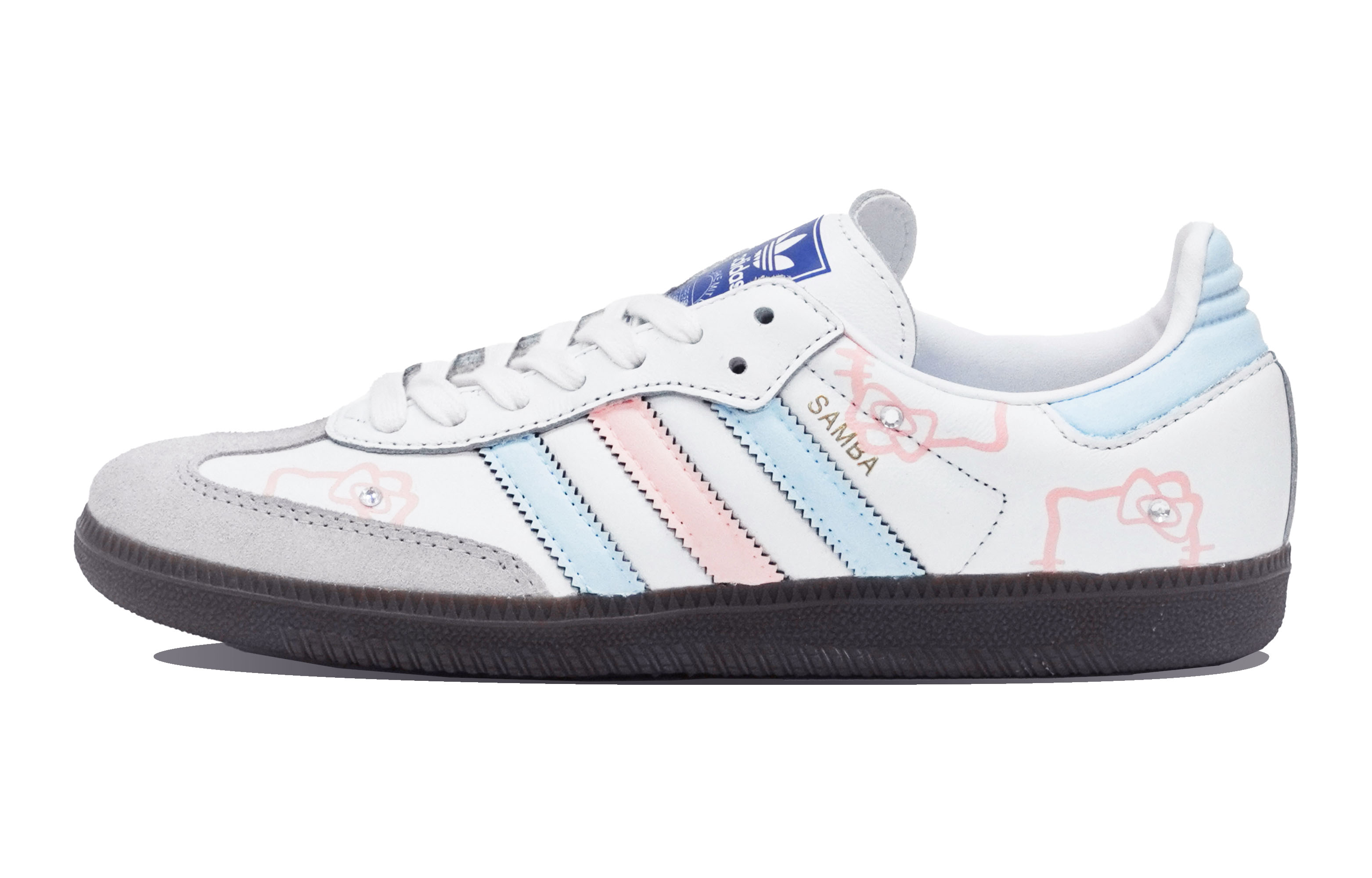 Lookbook 【定制運動鞋】 adidas originals Samba ABLOODING 凱蒂喵喵 粉色小貓頭 貼鑽 手繪簡潔 清新甜美 低筒 板鞋 男女兩用 藍粉