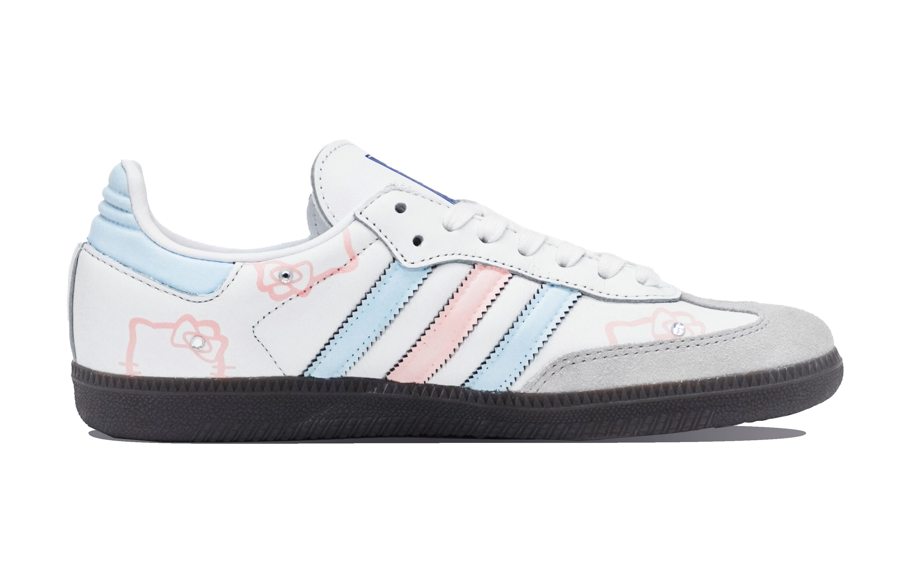 Shop 【定制運動鞋】 adidas originals Samba ABLOODING 凱蒂喵喵 粉色小貓頭 貼鑽 手繪簡潔 清新甜美 低筒 板鞋 男女兩用 藍粉