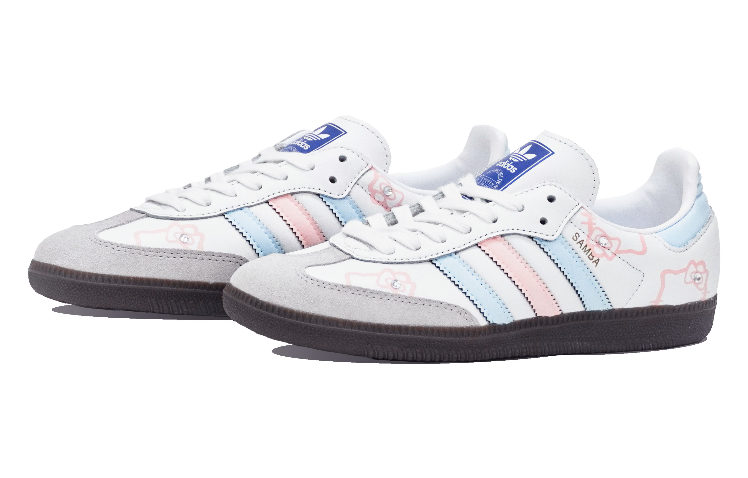 Purchase 【定制運動鞋】 adidas originals Samba ABLOODING 凱蒂喵喵 粉色小貓頭 貼鑽 手繪簡潔 清新甜美 低筒 板鞋 男女兩用 藍粉